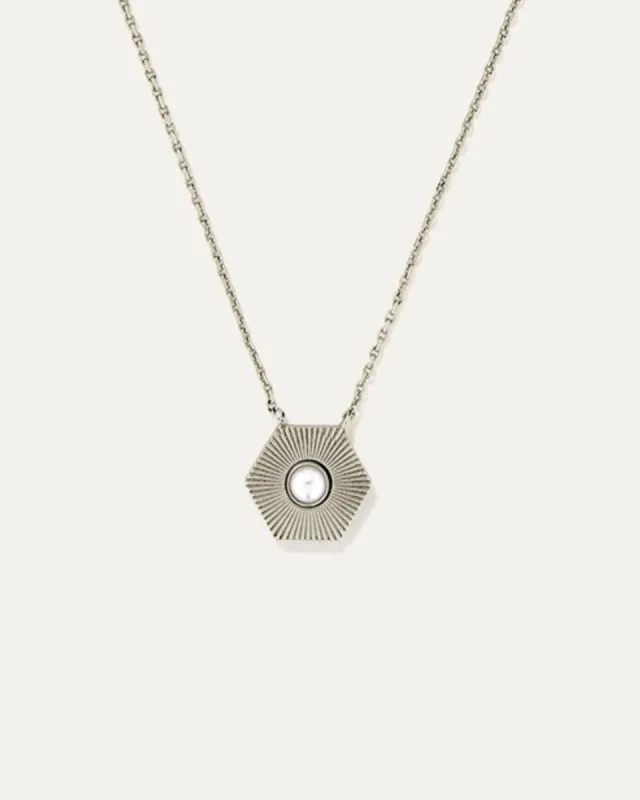 Power Stone Pendant Adjustable Necklace | Silver Pearl made by Stella & Dot