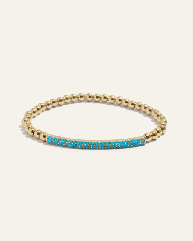 Tribute Beaded Stretch Bracelet  | Gold with Turquoise Pavé Bar sold by Stella & Dot