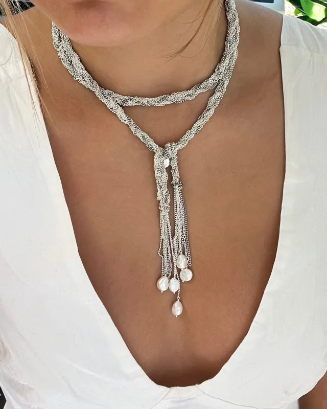 Josephine Pearl Lariat in Silver sold by Stella & Dot