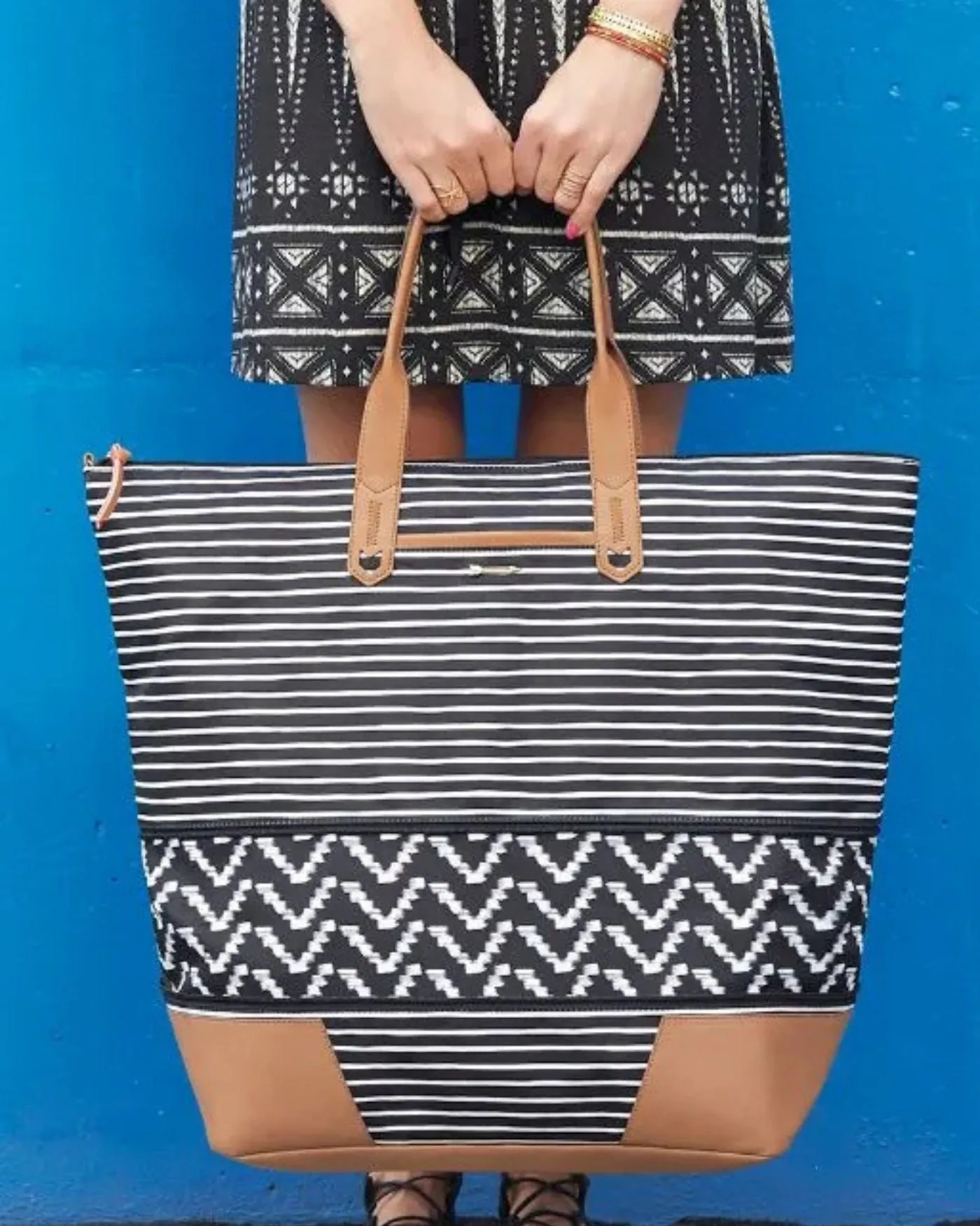 Getaway Bag | Cream & Black Stripe sold by Stella & Dot product image thumbnail 2
