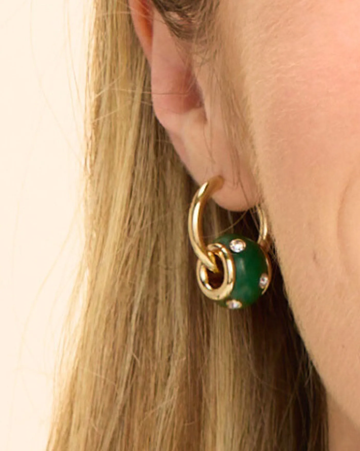 Malachite Rondelle Huggie Earrings sold by Stella & Dot product image thumbnail 2