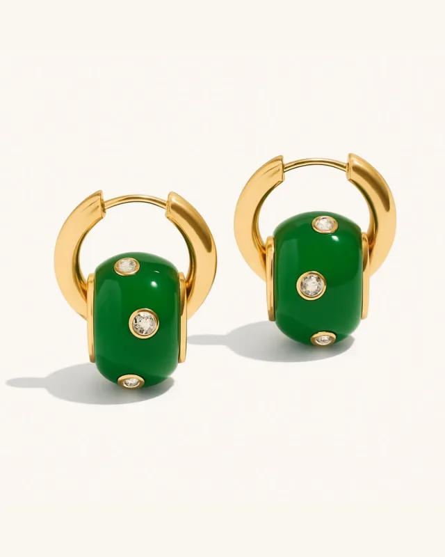 Malachite Rondelle Huggie Earrings sold by Stella & Dot