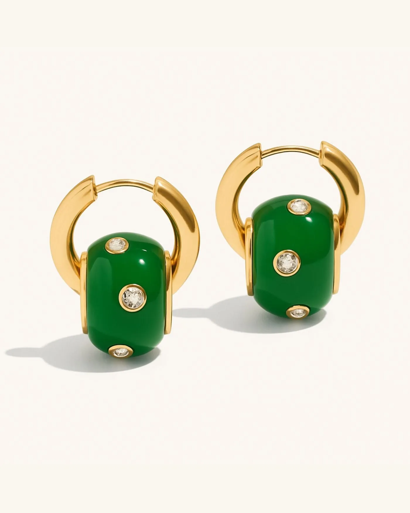 Malachite Rondelle Huggie Earrings sold by Stella & Dot