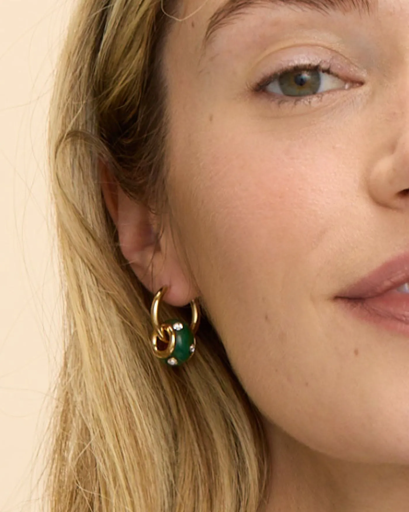 Malachite Rondelle Huggie Earrings sold by Stella & Dot product image thumbnail 3