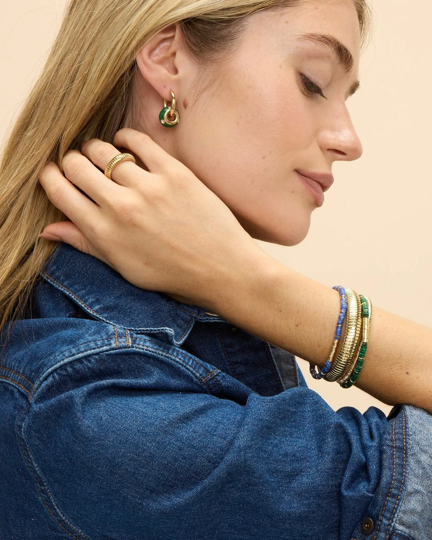 Malachite Rondelle Huggie Earrings sold by Stella & Dot product image thumbnail 4