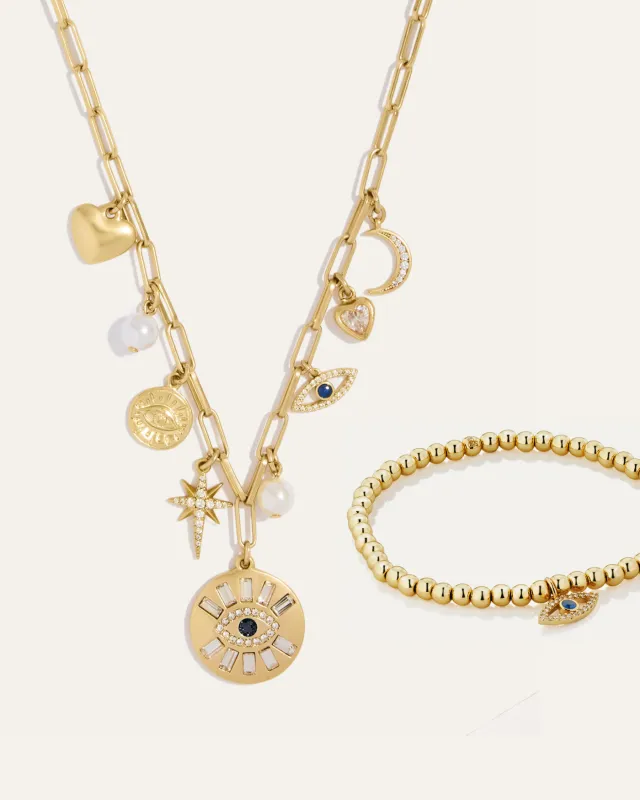 Evil Eye Charm Necklace & Beaded Stretch Bracelet Bundle sold by Stella & Dot