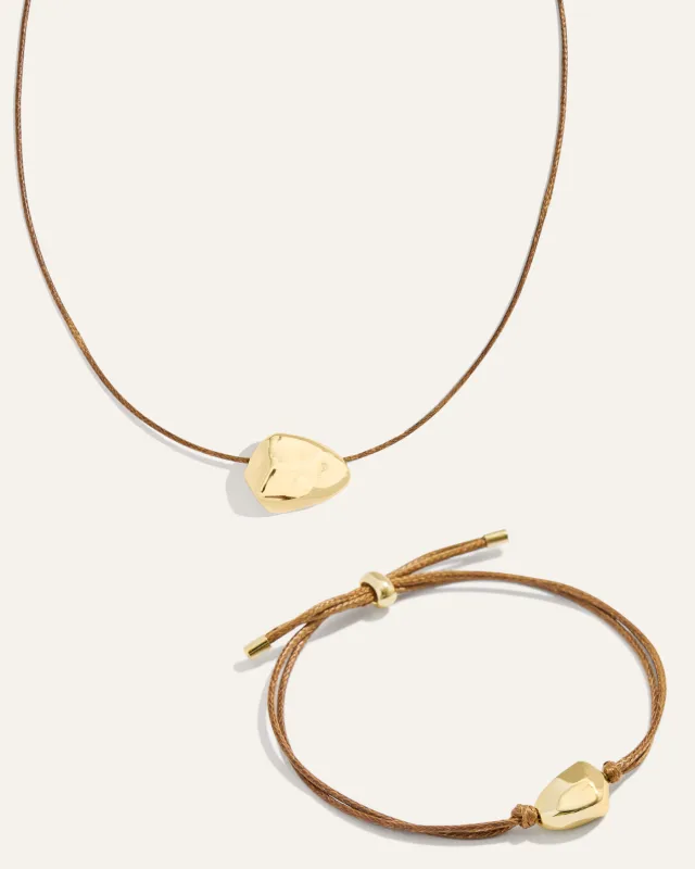 Ulani on Leather Necklace & Bracelet Bundle | Tan/Gold sold by Stella & Dot