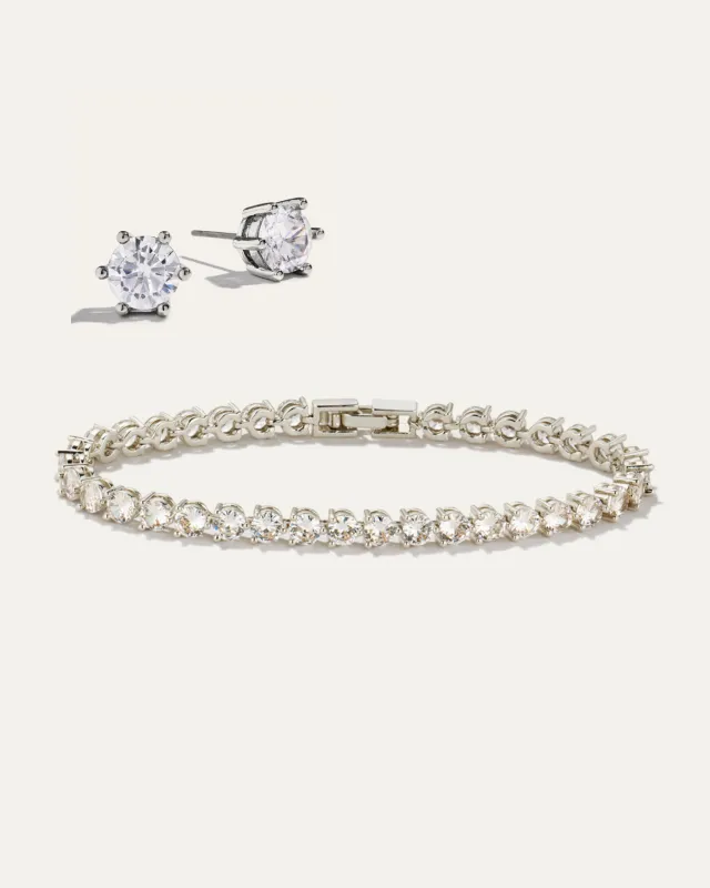 Inheritance Tennis Bracelet & Sparkle Studs Bundle | Silver sold by Stella & Dot