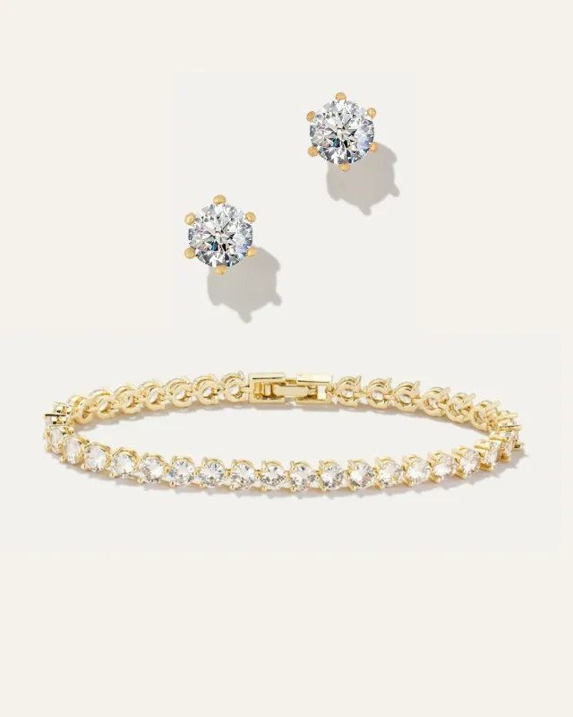 Inheritance Tennis Bracelet & Sparkle Studs Bundle | Gold sold by Stella & Dot