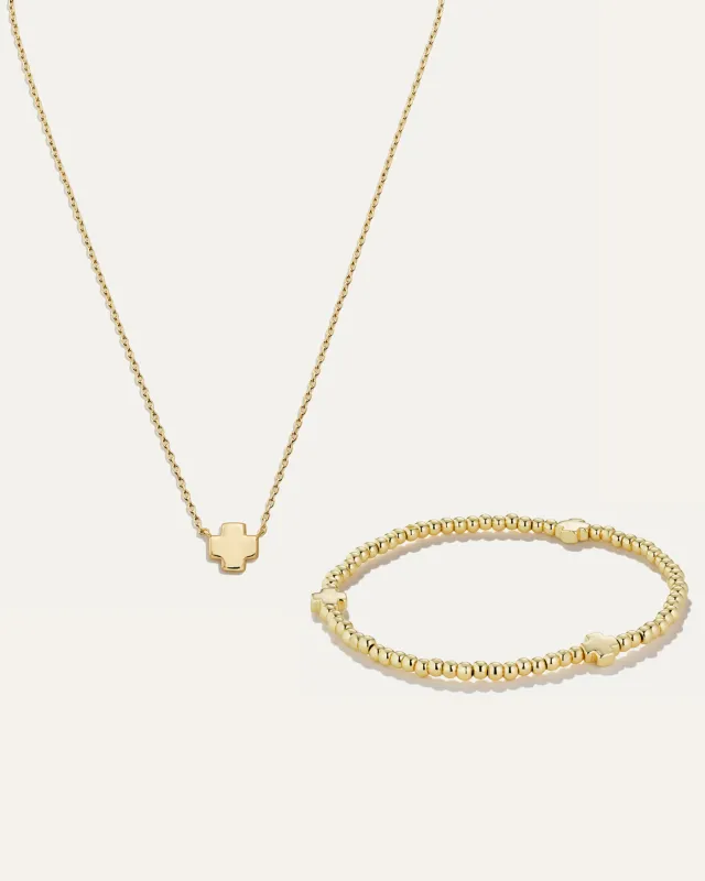 Cross Necklace and Cross Stretch Bracelet Bundle | Gold sold by Stella & Dot