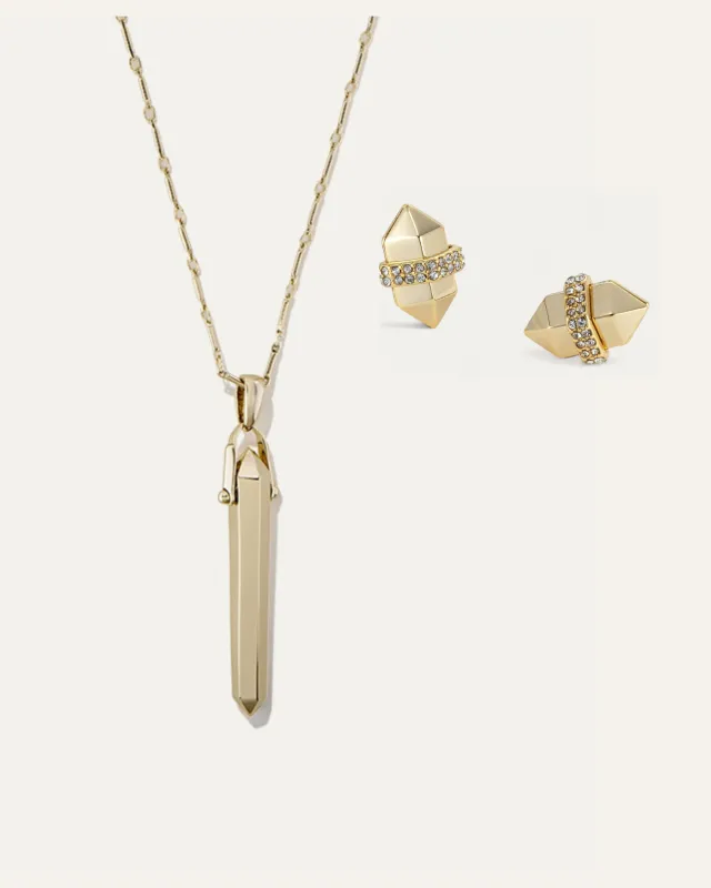 Rebel Pendant Necklace & Studs Bundle | Gold made by Stella & Dot