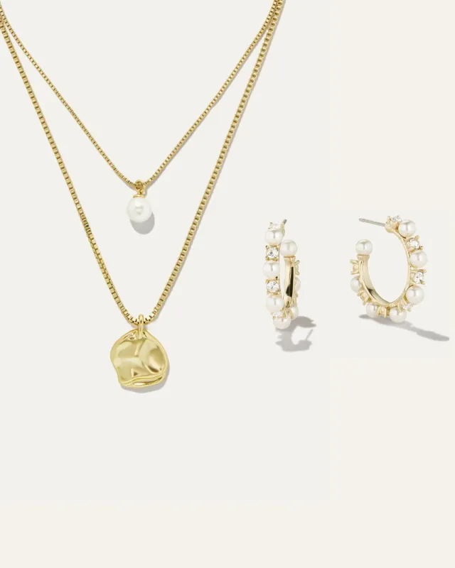 Gaia Pearl Layering Necklace & Hoop Bundle sold by Stella & Dot