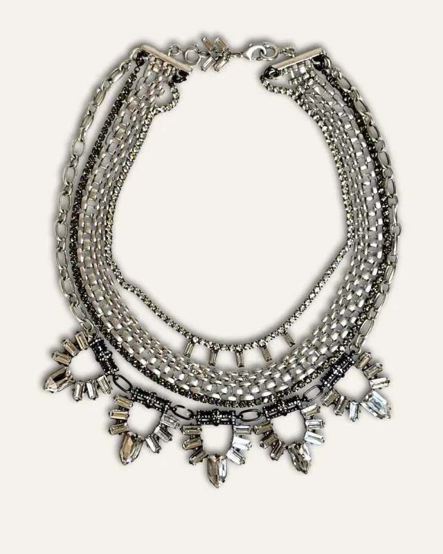 Silver Multi Strand Statement Necklace with Watch Chain and Crystal Detailing sold by Stella & Dot