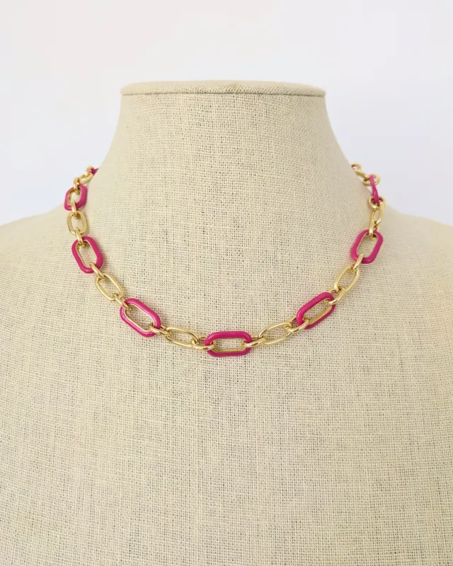 Pink Enamel Link Necklace made by Stella & Dot