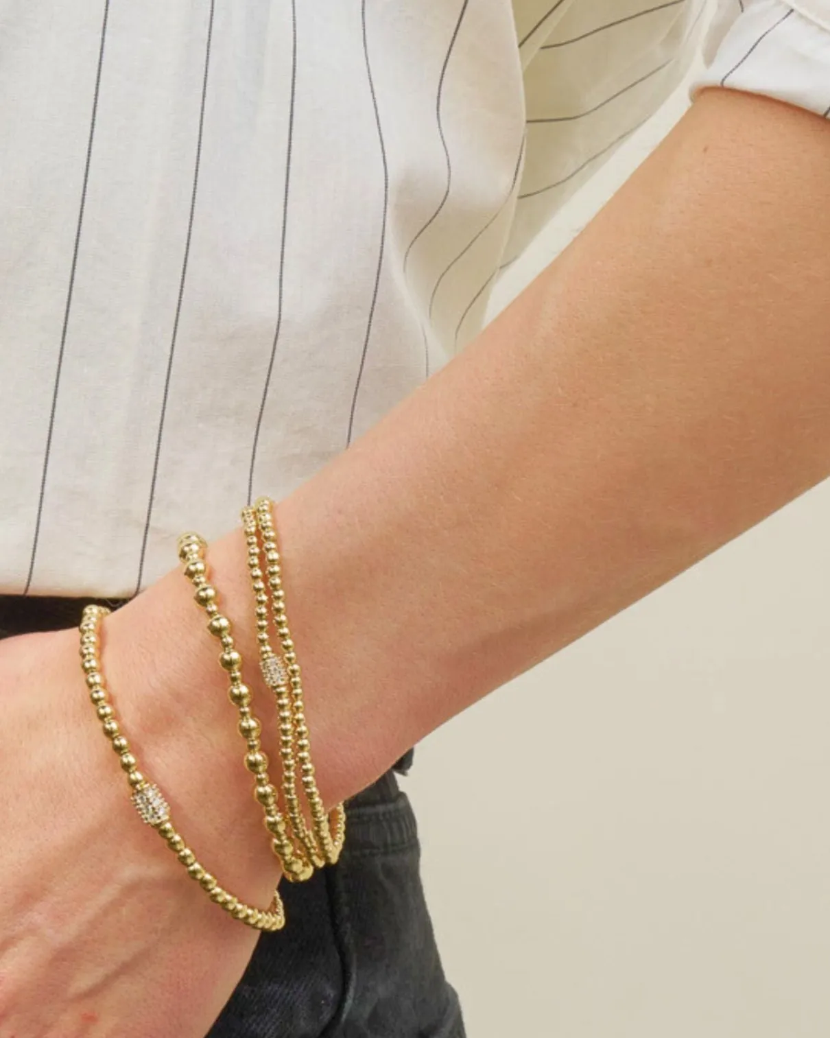 All Day 3 & 5mm Beaded Stretch Bracelet | Gold sold by Stella & Dot product image thumbnail 3
