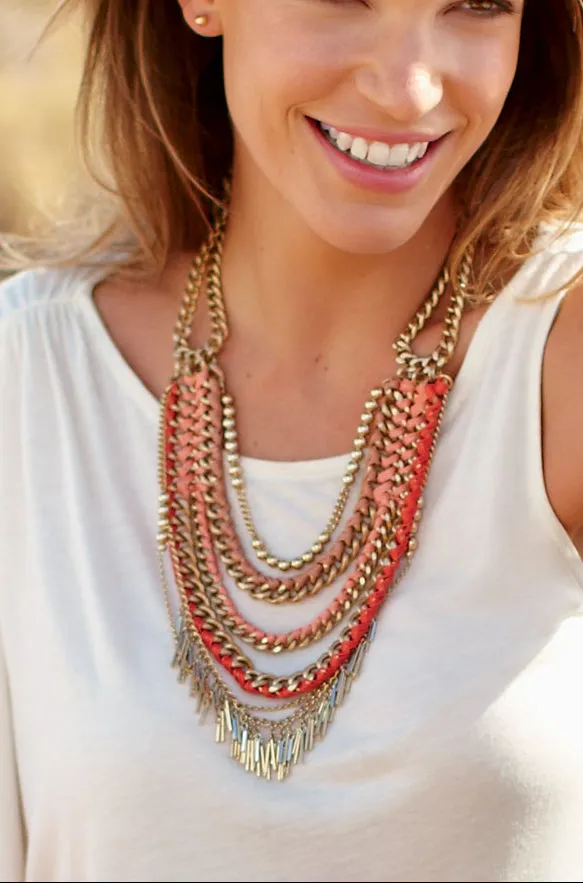 Carmen Coral and Gold Multi Strand Necklace sold by Stella & Dot