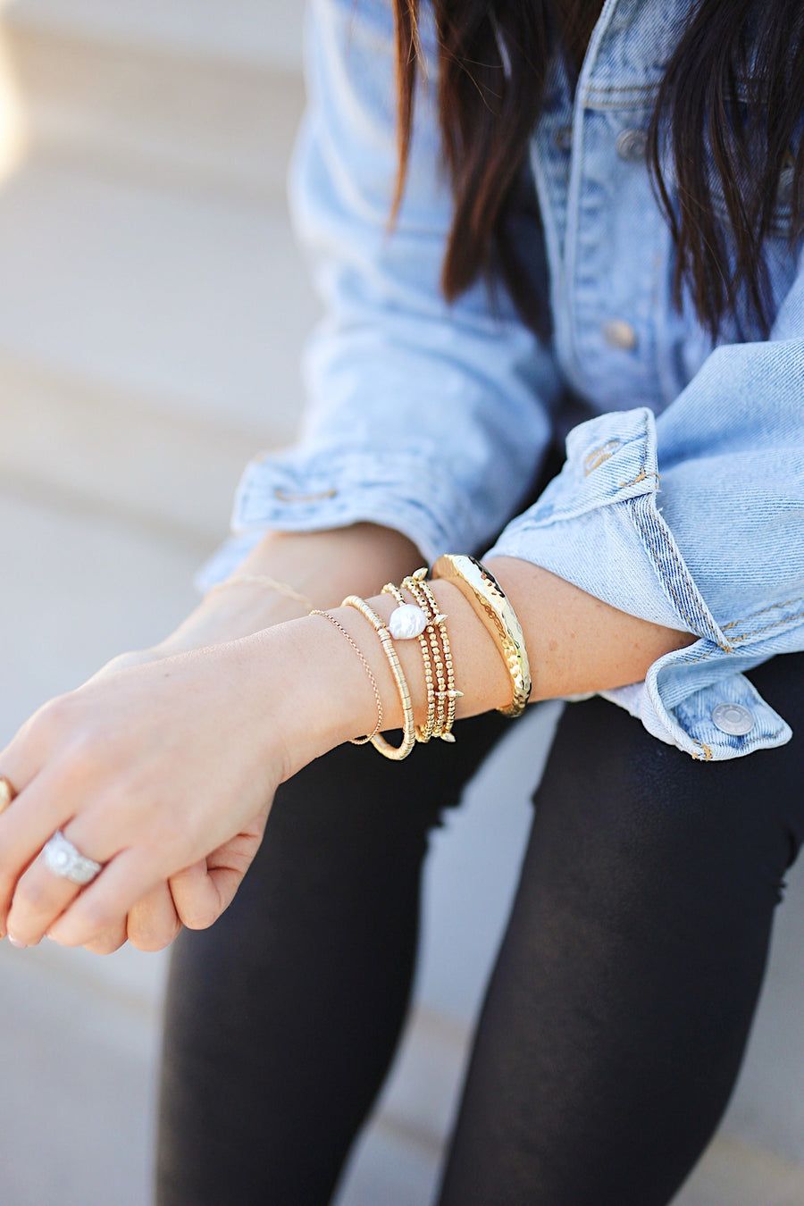 Disc Bead Stretch Bracelet with Coin Pearl Silver sold by Stella & Dot product image thumbnail 2