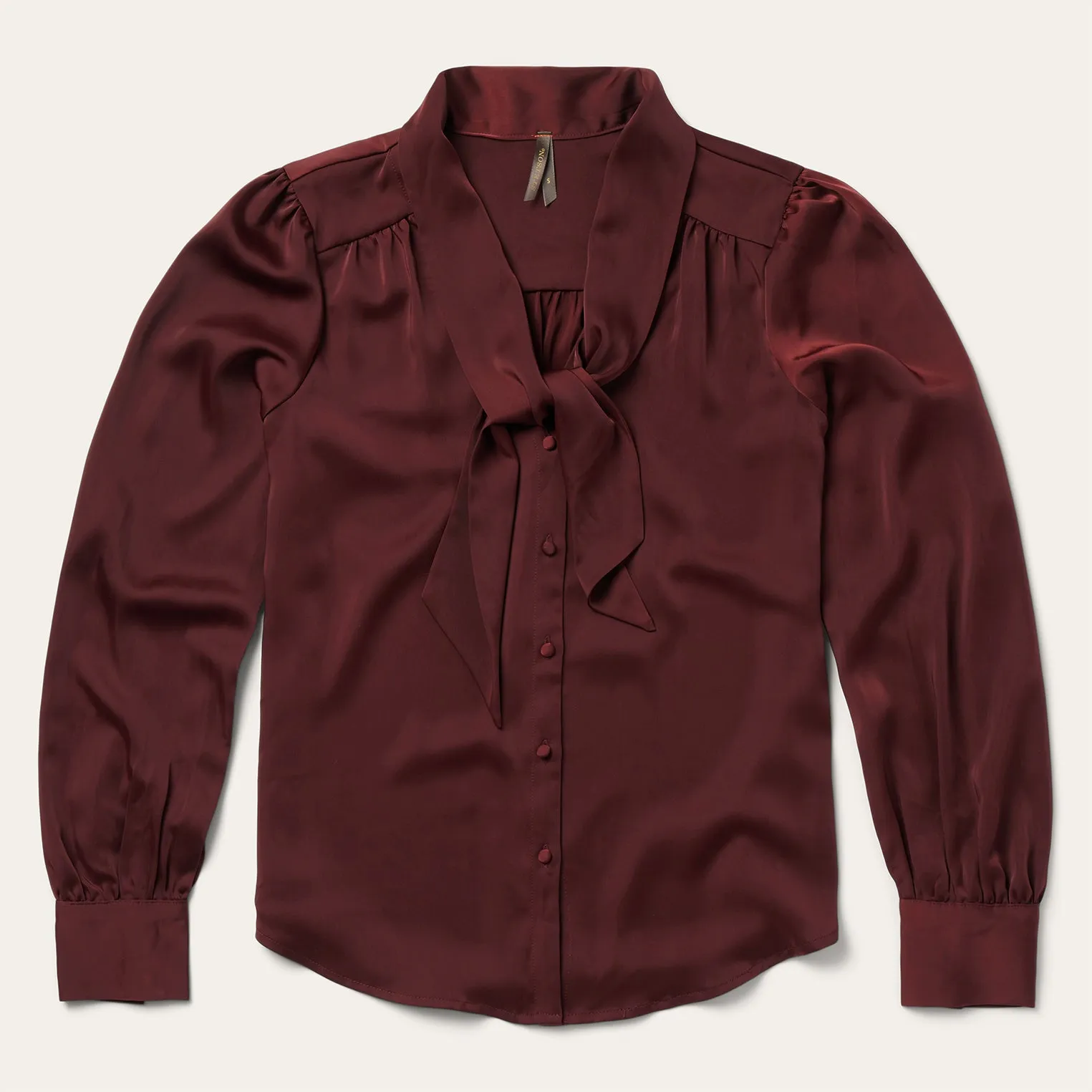 Wine Satin Blouse sold by Stetson