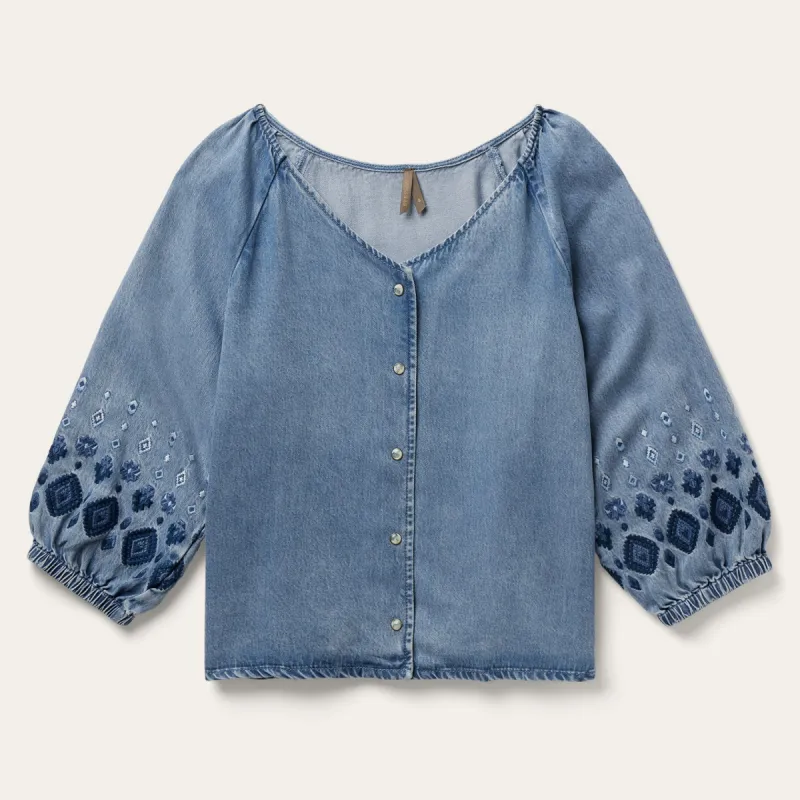 Denim Snap Front Blouse sold by Stetson