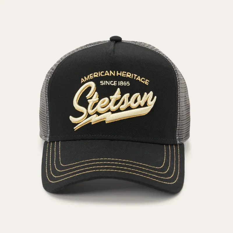Black Embroidered 1865 Trucker Cap sold by Stetson