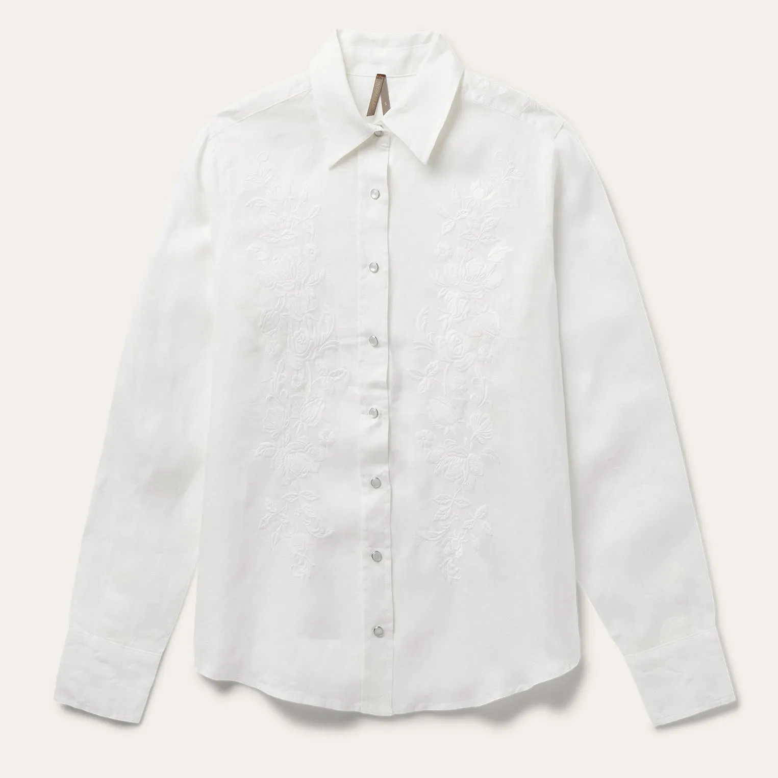 Floral Embroidered White Linen Shirt sold by Stetson
