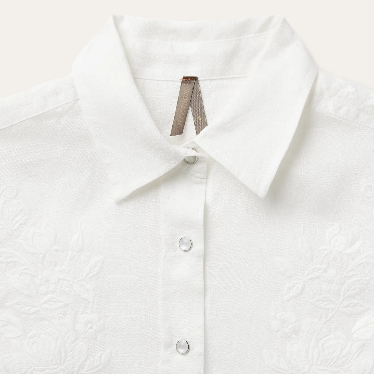 Floral Embroidered White Linen Shirt sold by Stetson product image thumbnail 3