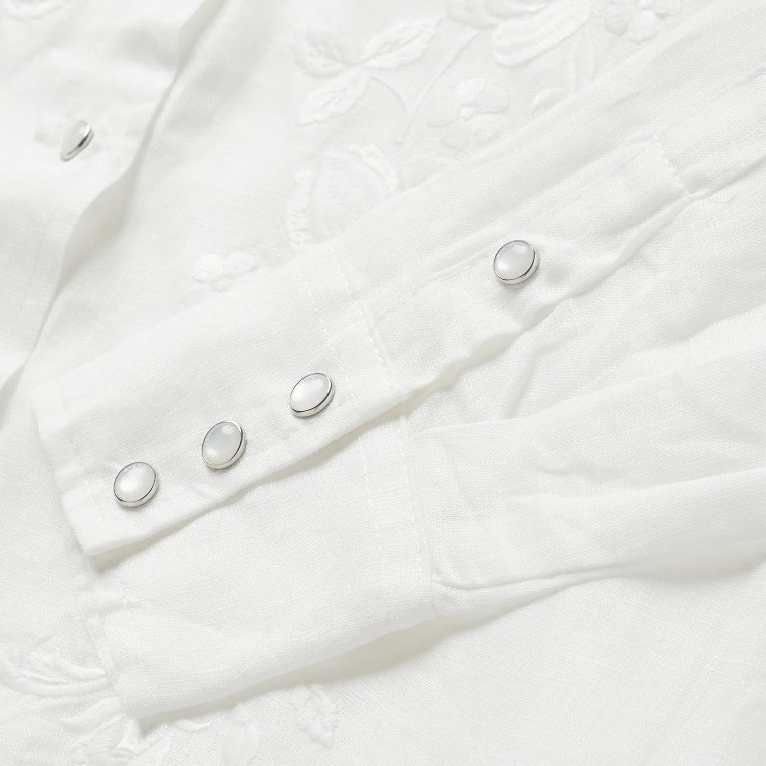 Floral Embroidered White Linen Shirt sold by Stetson product image thumbnail 5