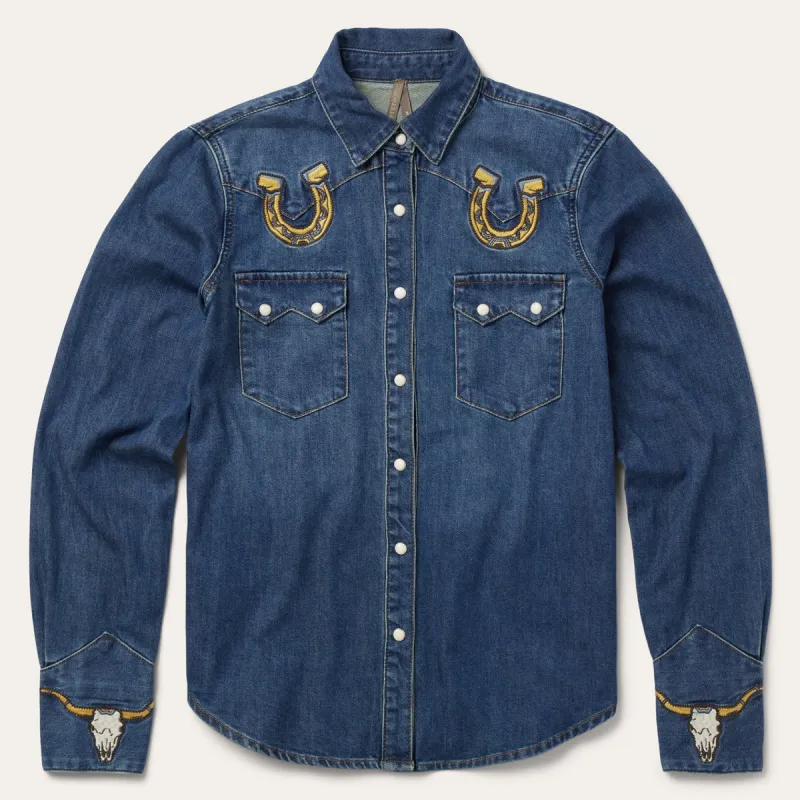 Embroidered Dark Denim Western Shirt sold by Stetson