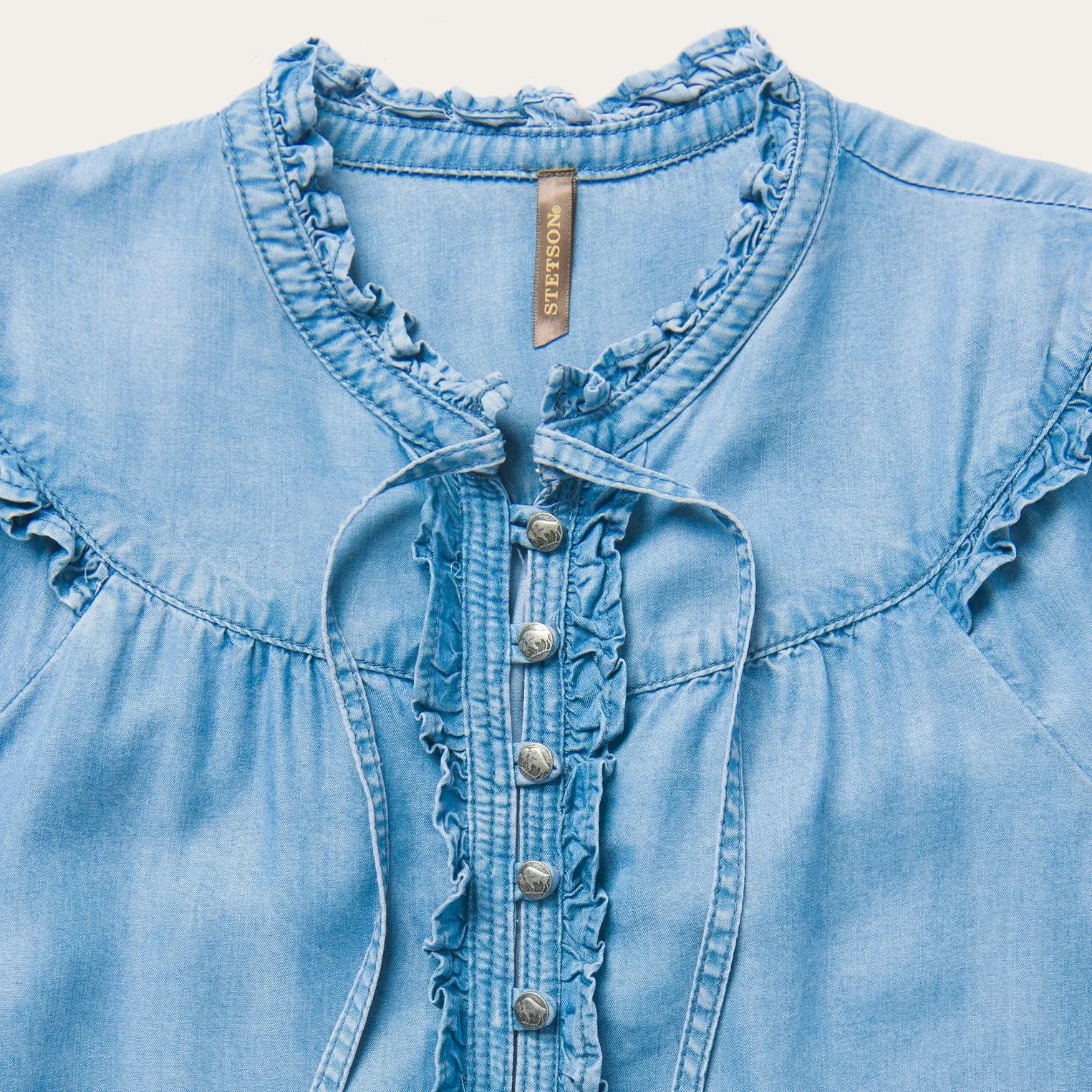 Lightweight Denim Peasant Blouse sold by Stetson product image thumbnail 3