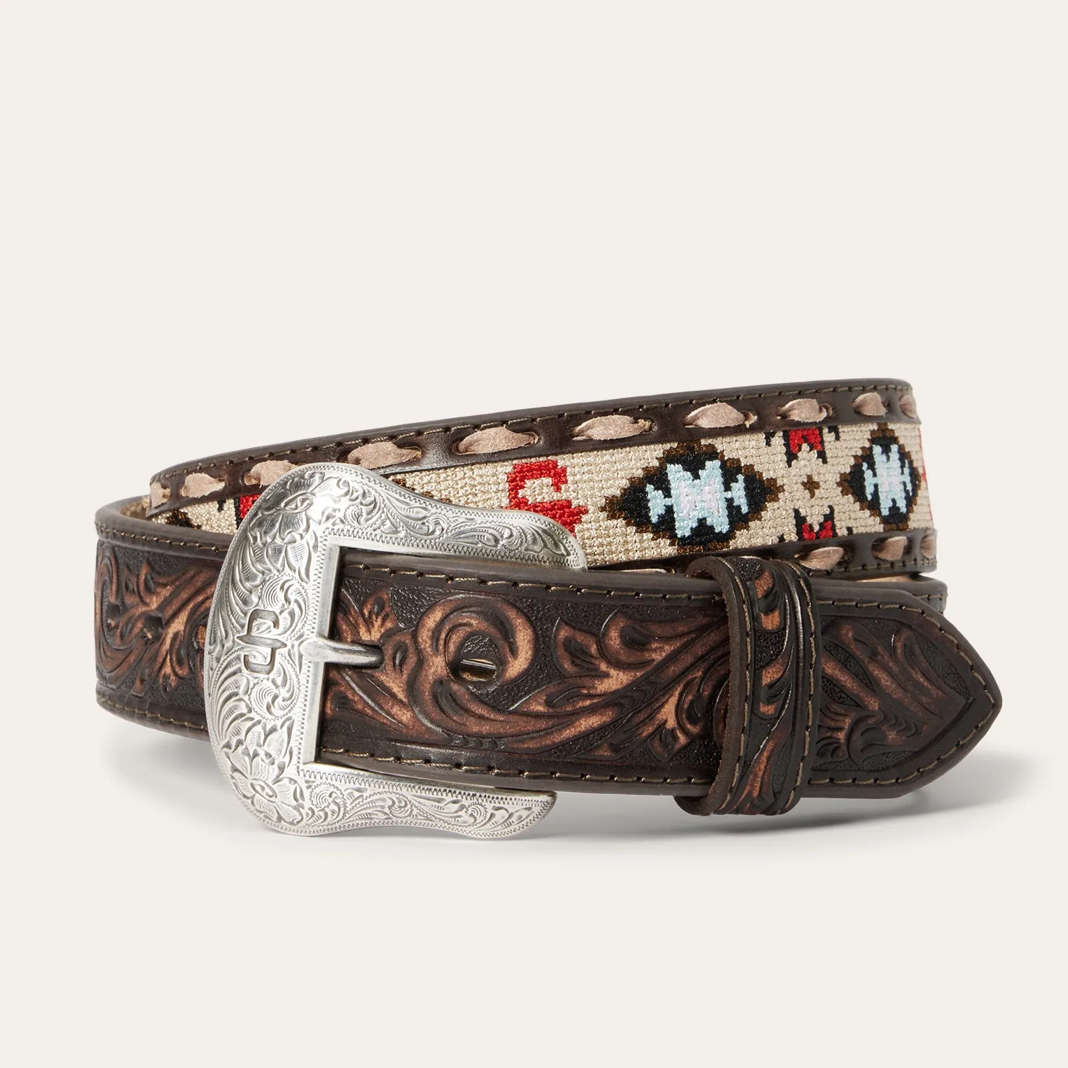 Embroidered Tooled Tab Belt sold by Stetson