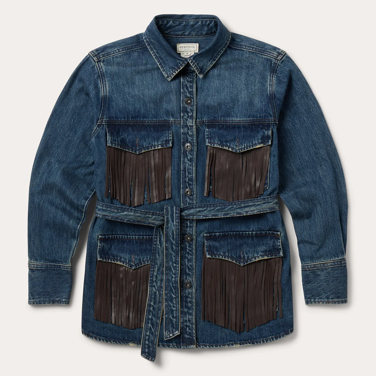 Dark Denim Fringe Jacket sold by Stetson