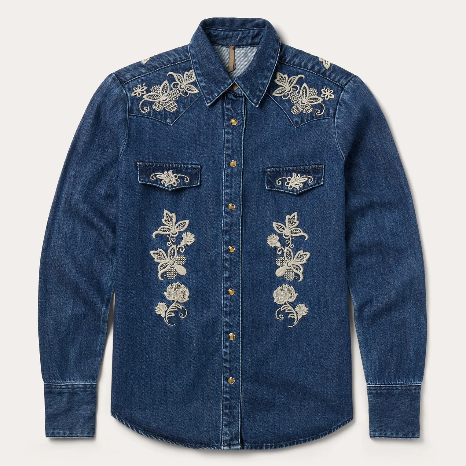 Floral Embroidered Dark Denim Shirt sold by Stetson