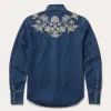 Floral Embroidered Dark Denim Shirt sold by Stetson