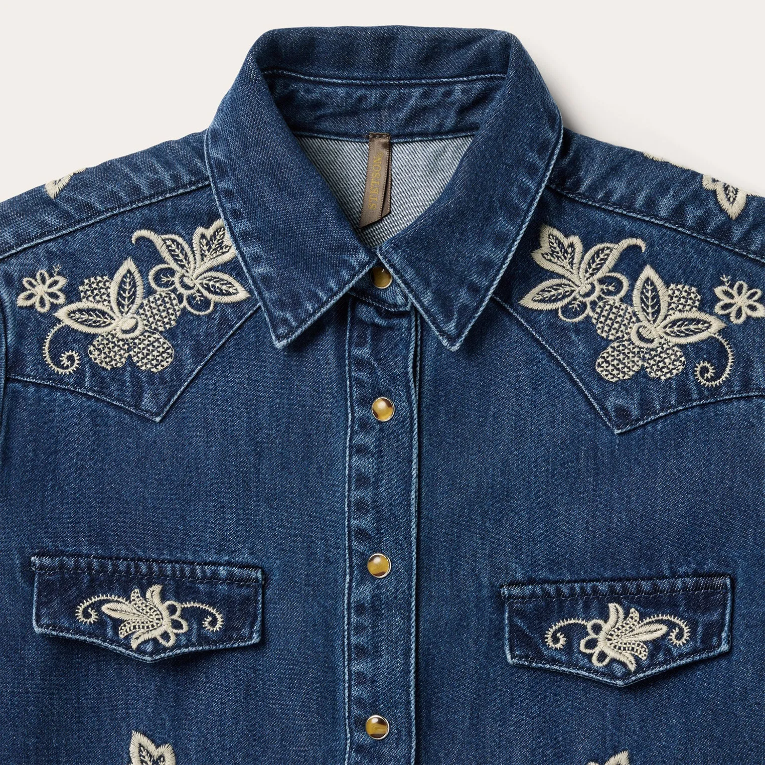Floral Embroidered Dark Denim Shirt sold by Stetson product image thumbnail 5