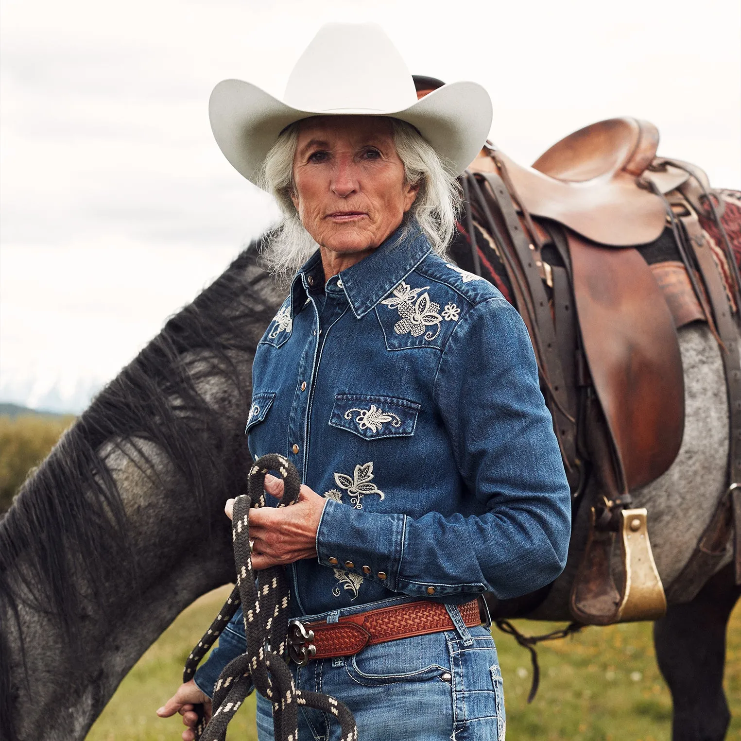 Floral Embroidered Dark Denim Shirt sold by Stetson product image thumbnail 2