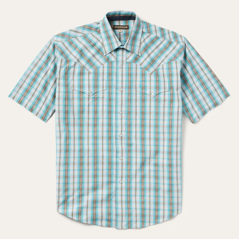 Turquoise Plaid Short-Sleeve Western Shirt sold by Stetson