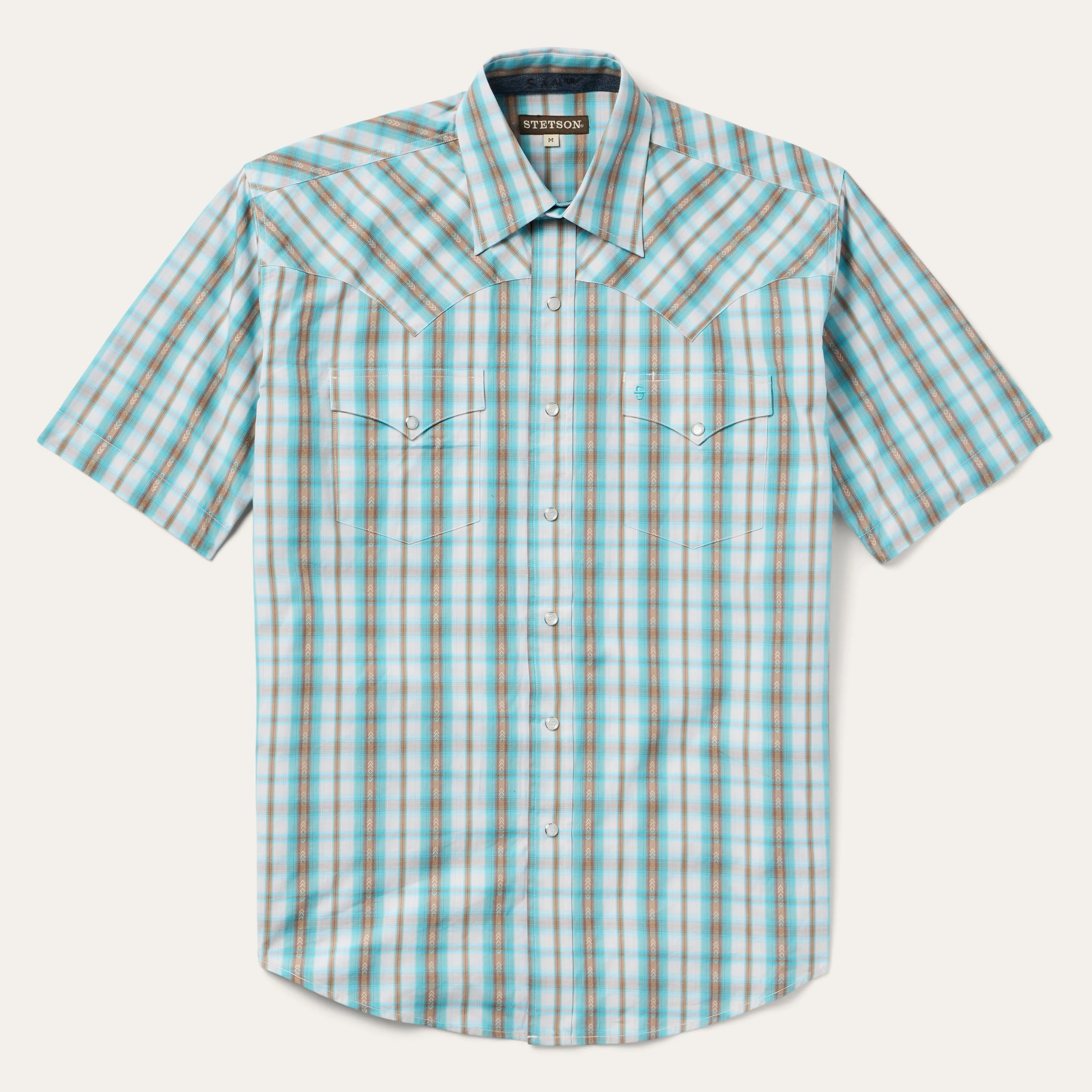 Turquoise Plaid Short-Sleeve Western Shirt sold by Stetson