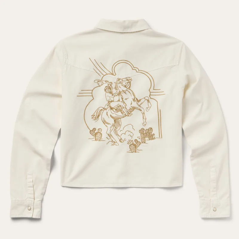 Embroidered Cream Denim Cropped Shirt sold by Stetson