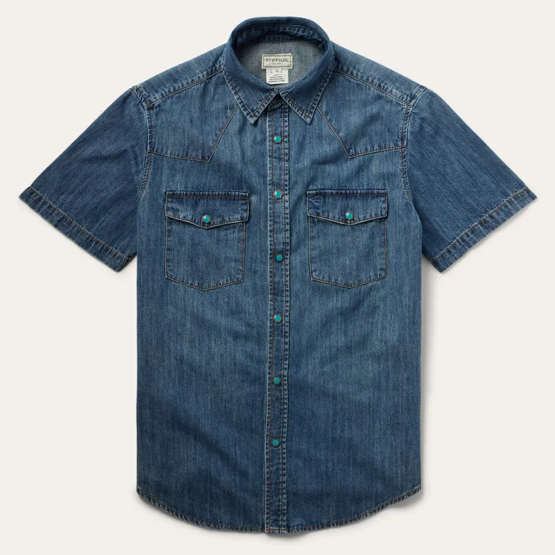 Turquoise Snap Short Sleeve Denim Shirt sold by Stetson