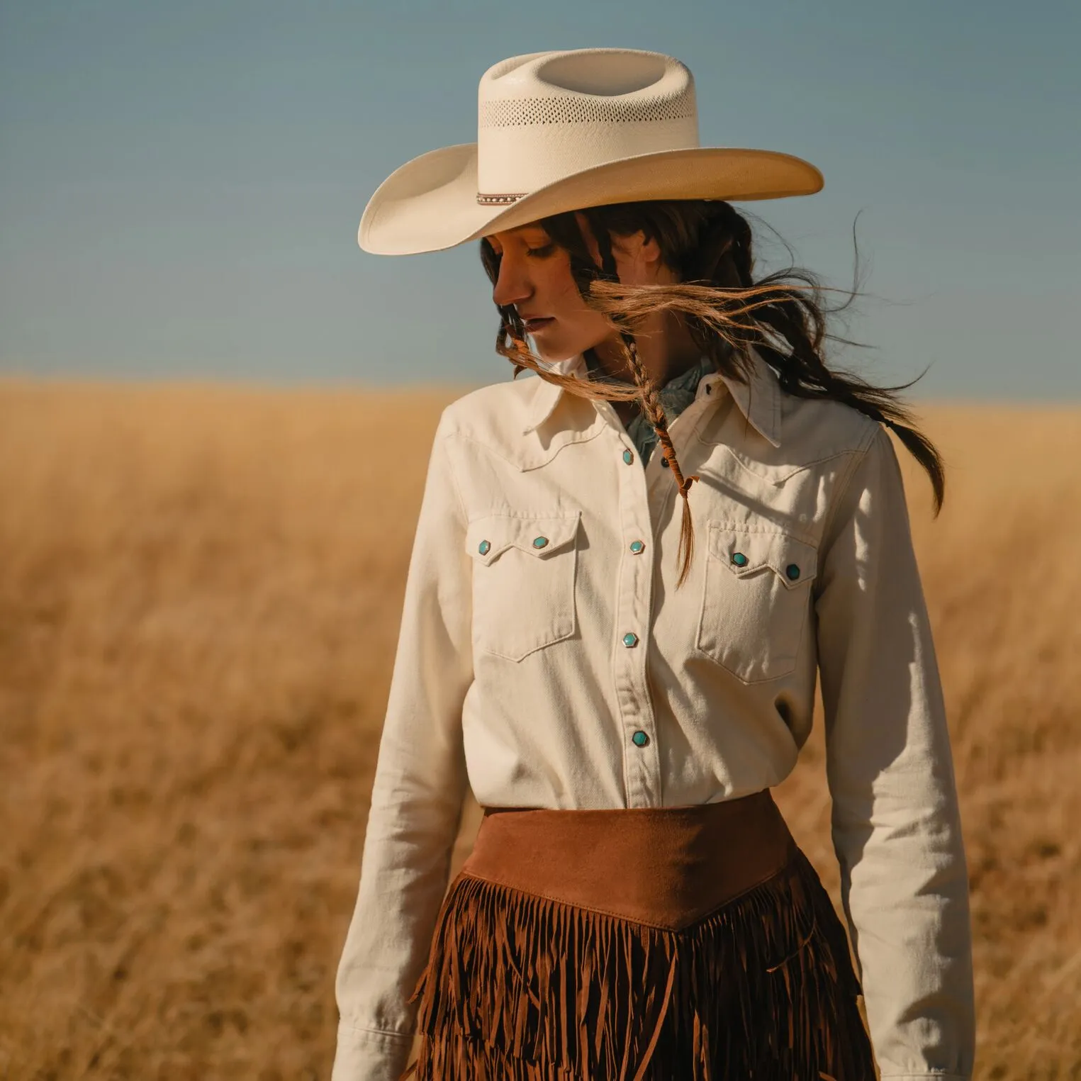 Turquoise Snap Western Denim Shirt sold by Stetson product image thumbnail 2