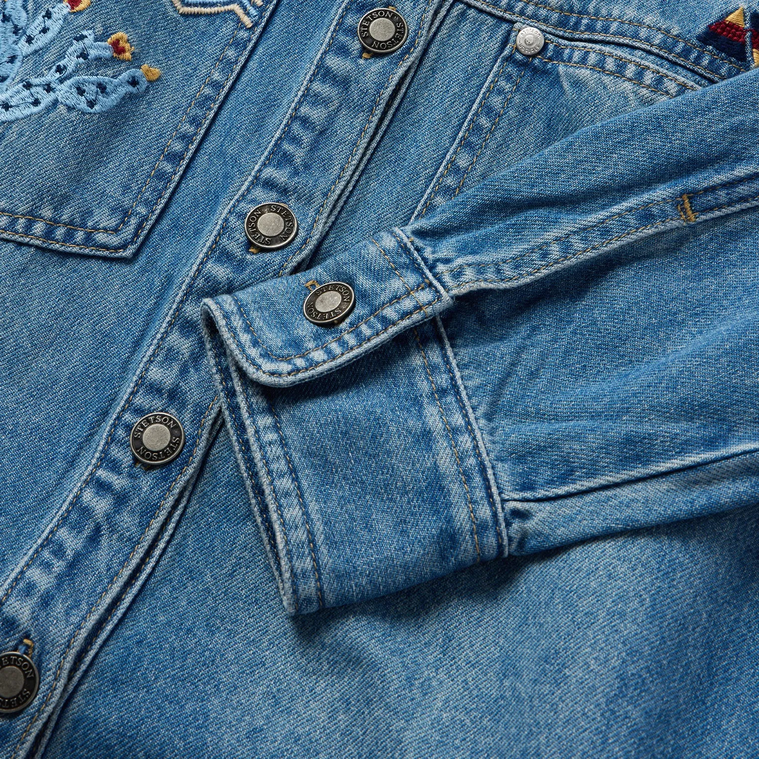 Embroidered Denim Button-Up Cropped Shirt sold by Stetson product image thumbnail 5