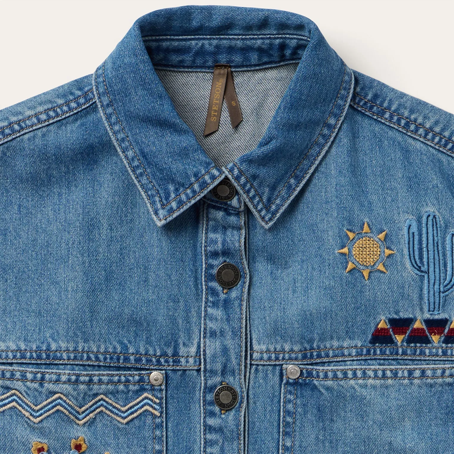 Embroidered Denim Button-Up Cropped Shirt sold by Stetson product image thumbnail 3