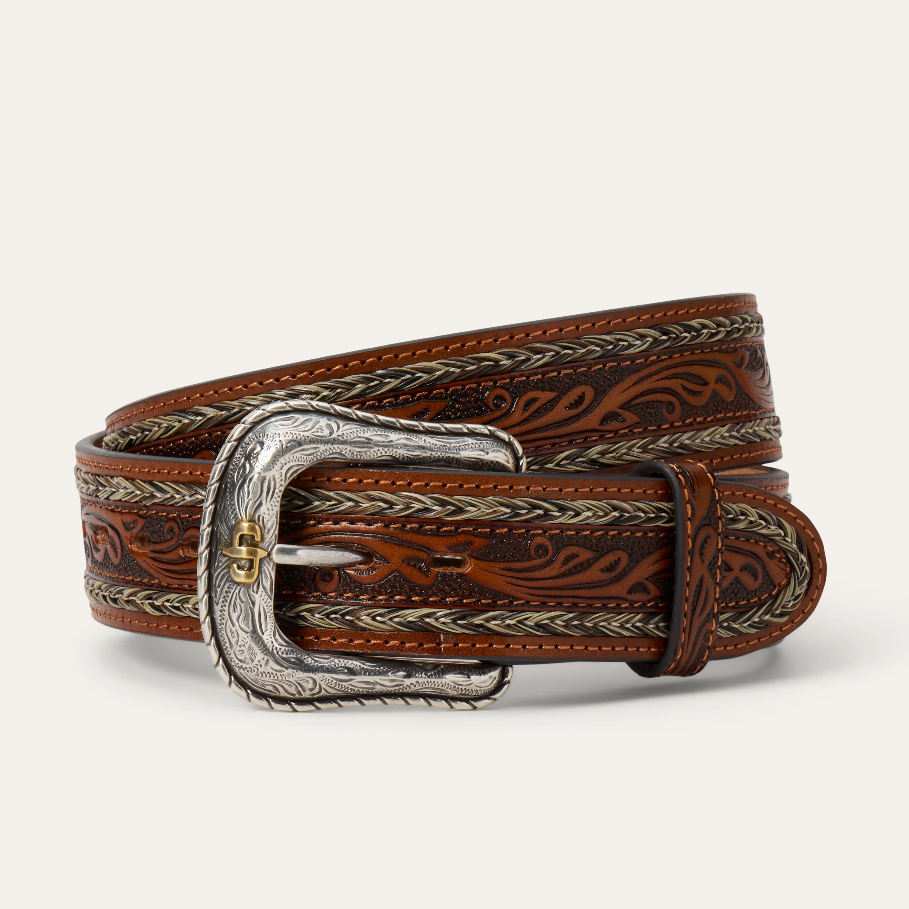 Tooled Horse Hair Braided Edge Belt sold by Stetson