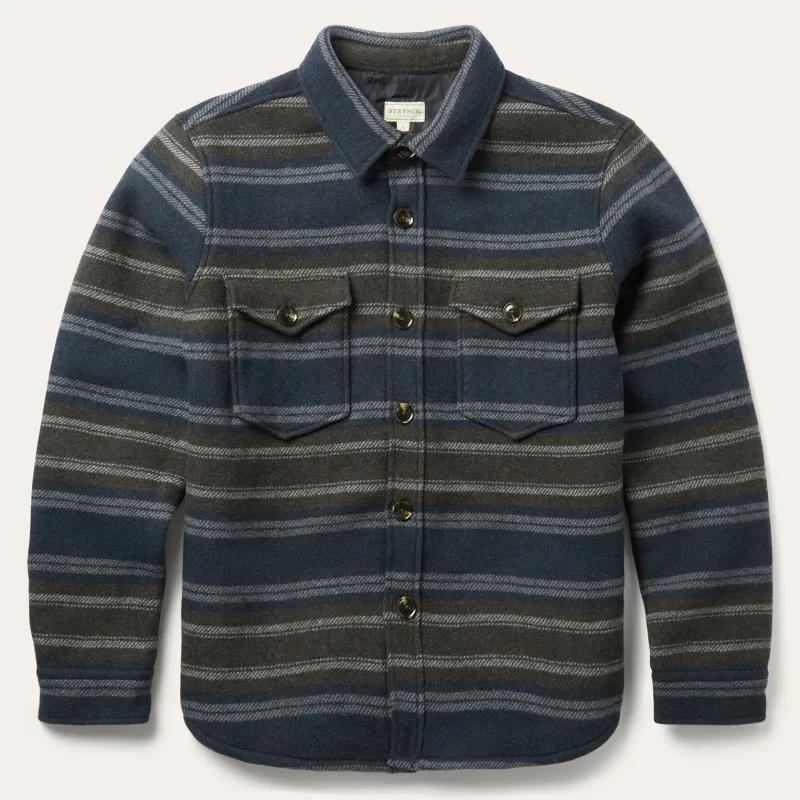 Wool Blend Stripe Shirt Jacket sold by Stetson