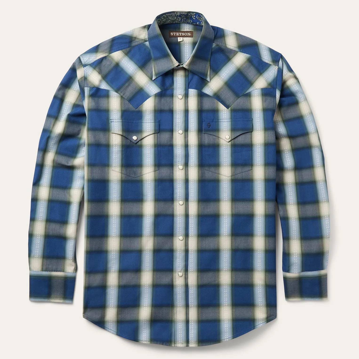 Blue Sage Dobby Plaid Western Shirt sold by Stetson
