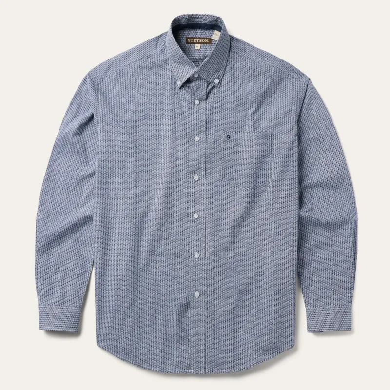 Blue Deco Geo Print Button Front Shirt sold by Stetson