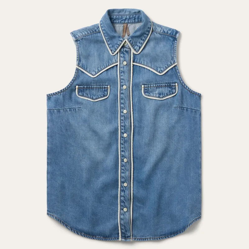 Piped Denim Sleeveless Shirt sold by Stetson