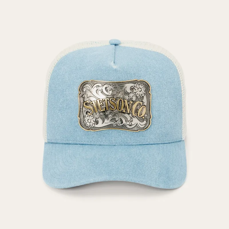Denim Plaque Trucker Hat made by Lids