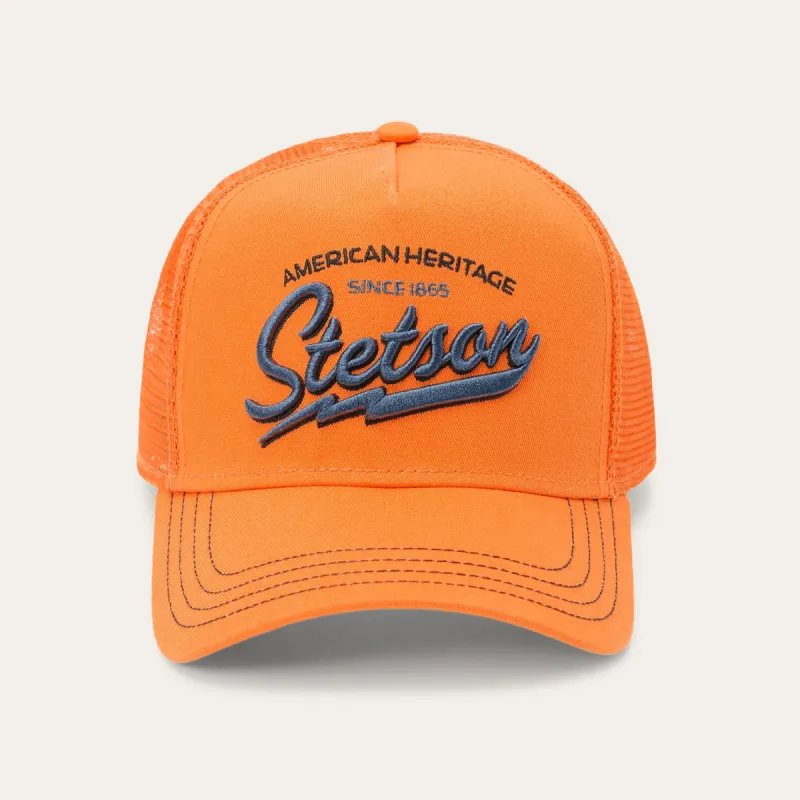 Orange Embroidered 1865 Trucker Cap sold by Stetson