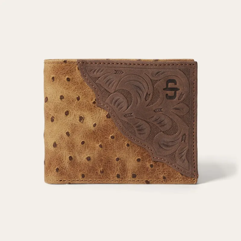 Tooled Embossed Ostrich Bi-Fold Wallet sold by Stetson